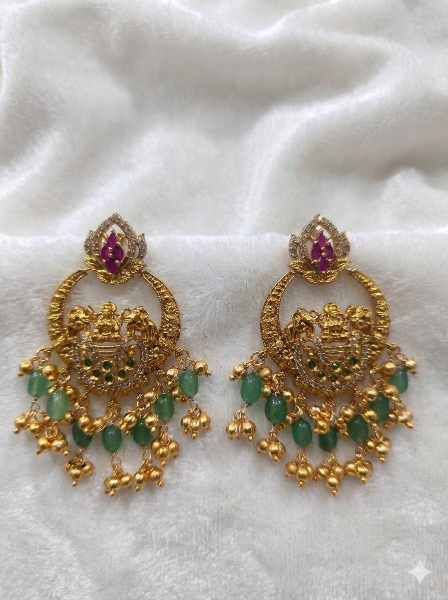 19- Chandbali with gaja laxmi design, CZs ,monalisa beads and gold drops-500