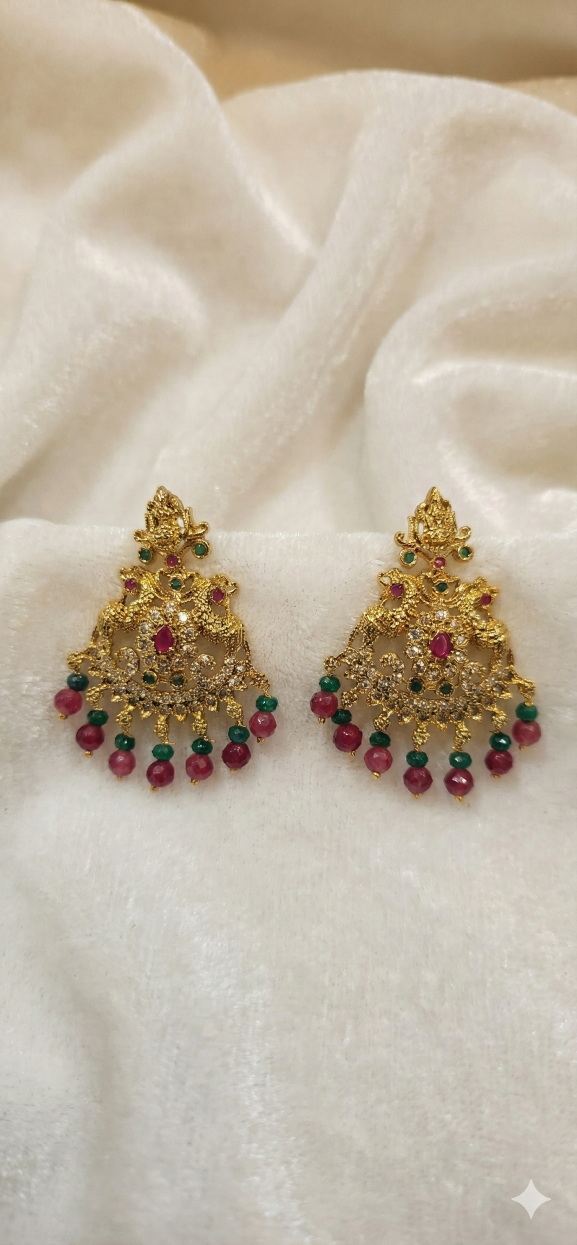 23-Chandbali with laxmi idol, pink and green drops-300
