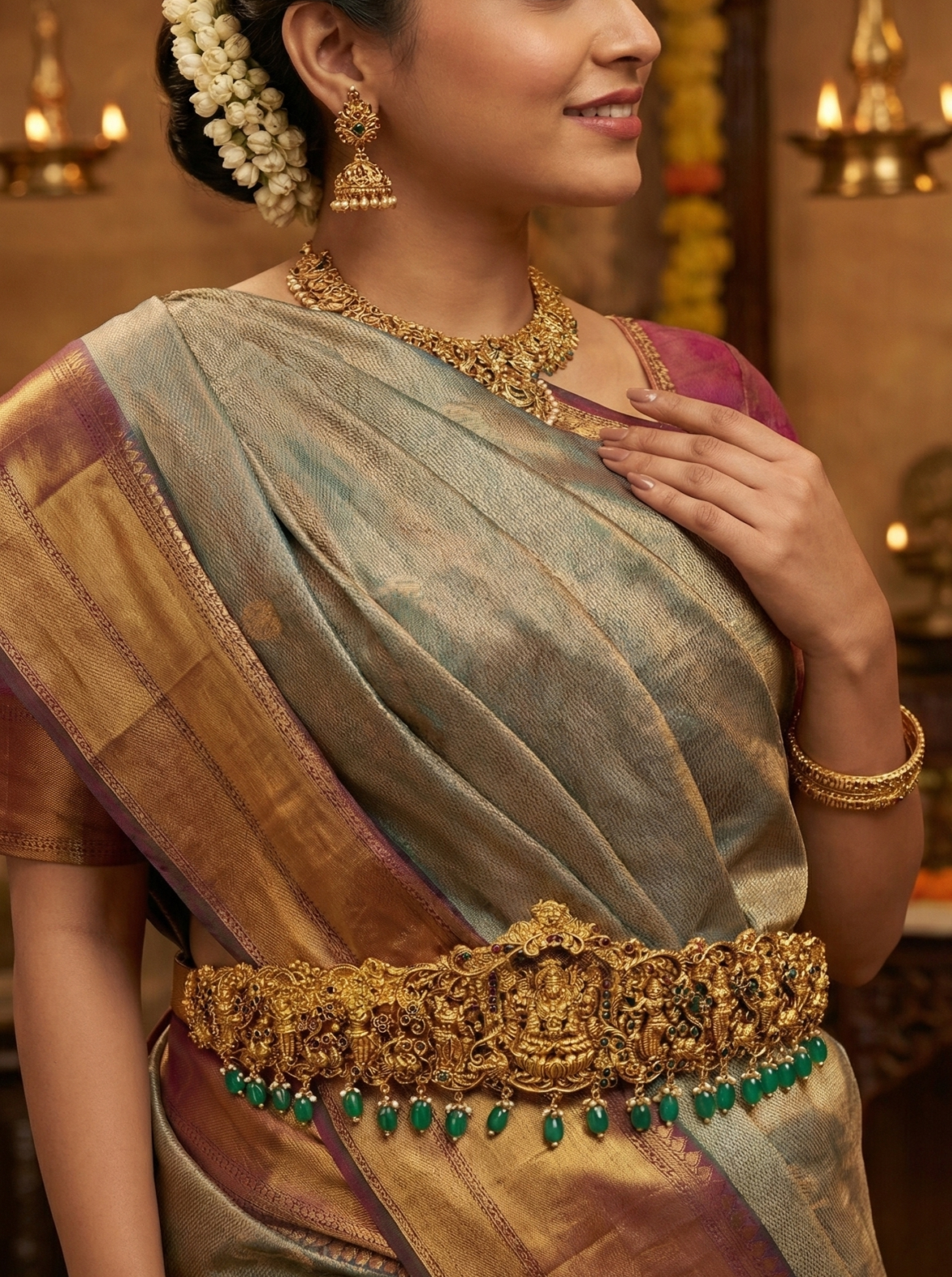 Hip Belt 1 - 1Nakshi belt with Lakshmi idol and Monalisa Beads - 600