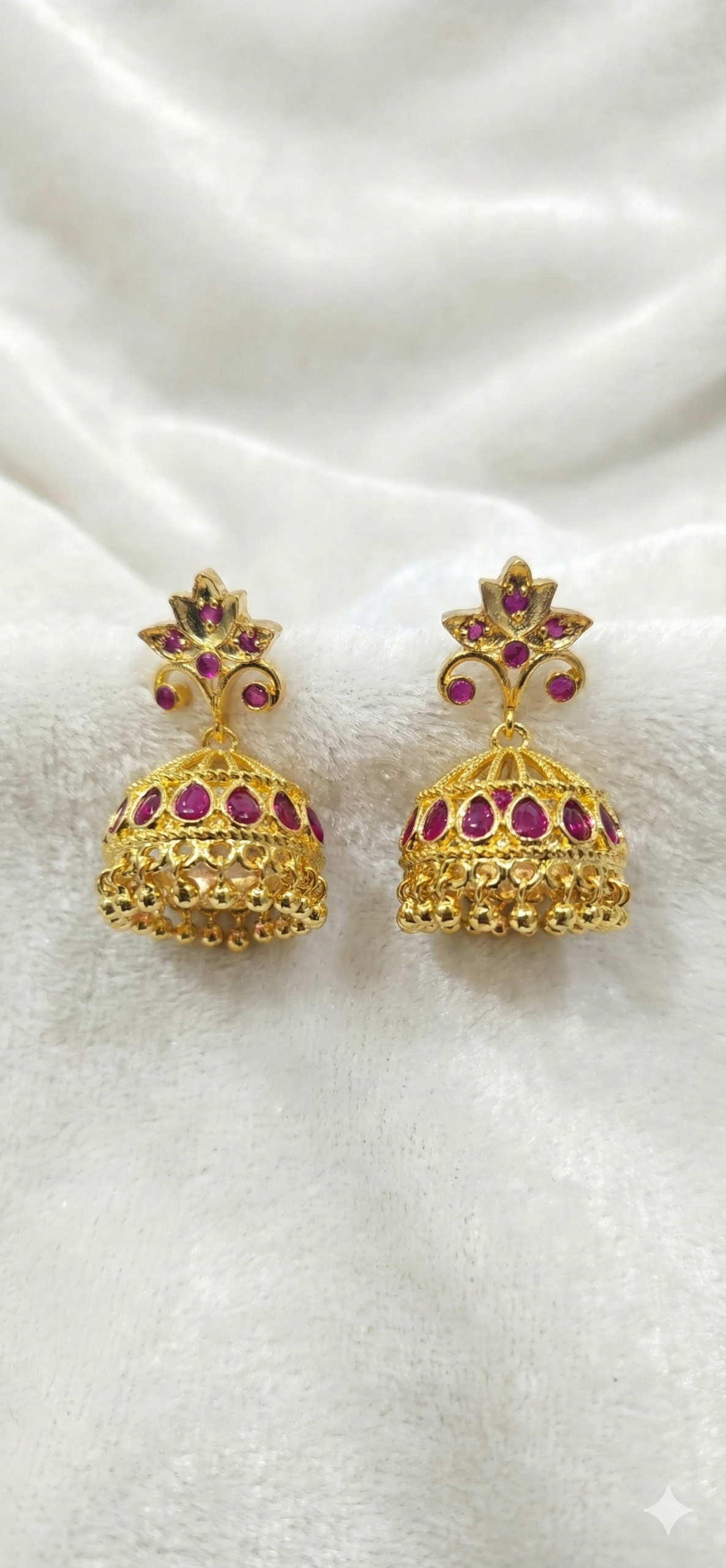 Jumka with pink stones and gold drops-2