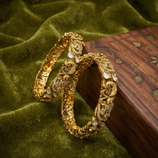 2x8 Temple Design Bangles with CZs Antique finishing