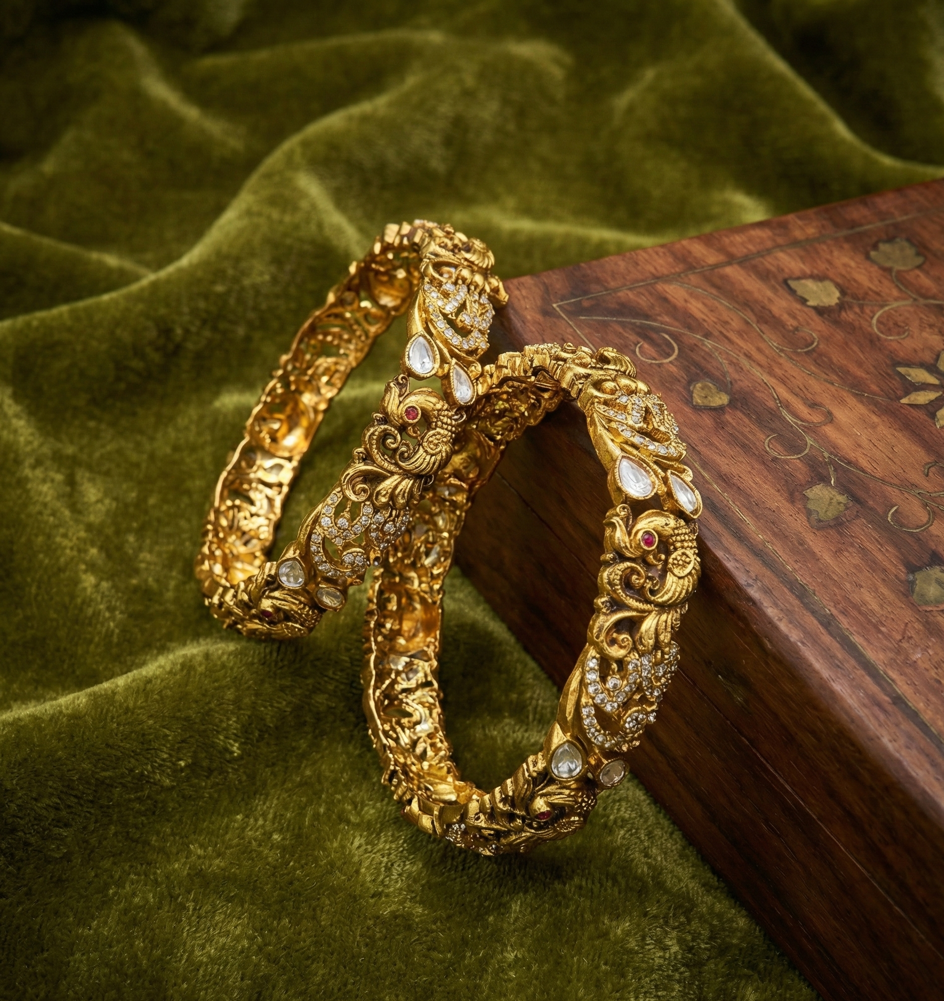 2x8 Temple Design Bangles with CZs Antique finishing