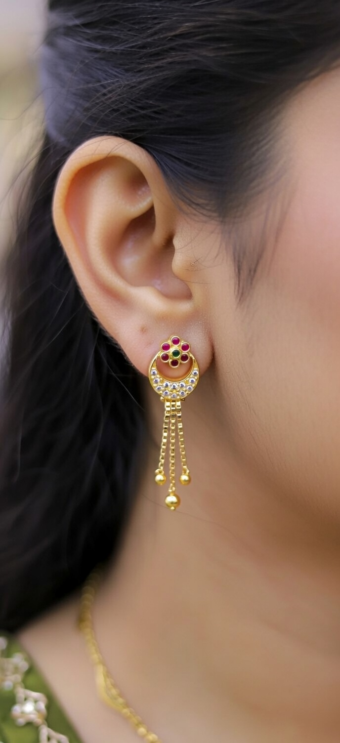 Earrings with floral Design with CZs and gold drops