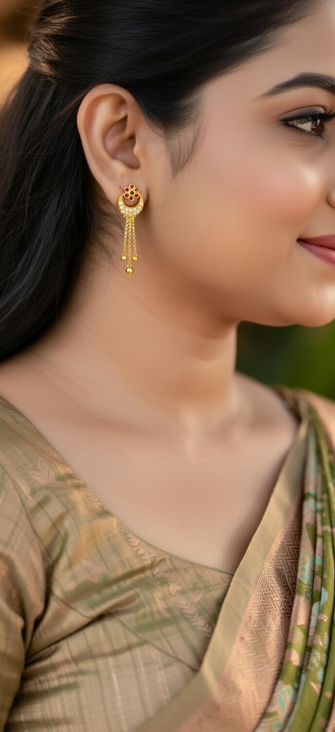 Earrings with floral Design with CZs and gold drops