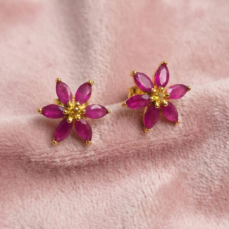 Floral studs with pink stones