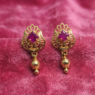 Pink stone gold drop ear studs
