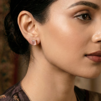 Pink Rectangular stone earstuds
