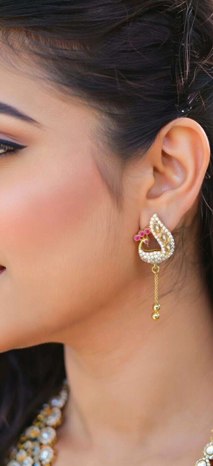 Peacock theme,gold drop Earrings